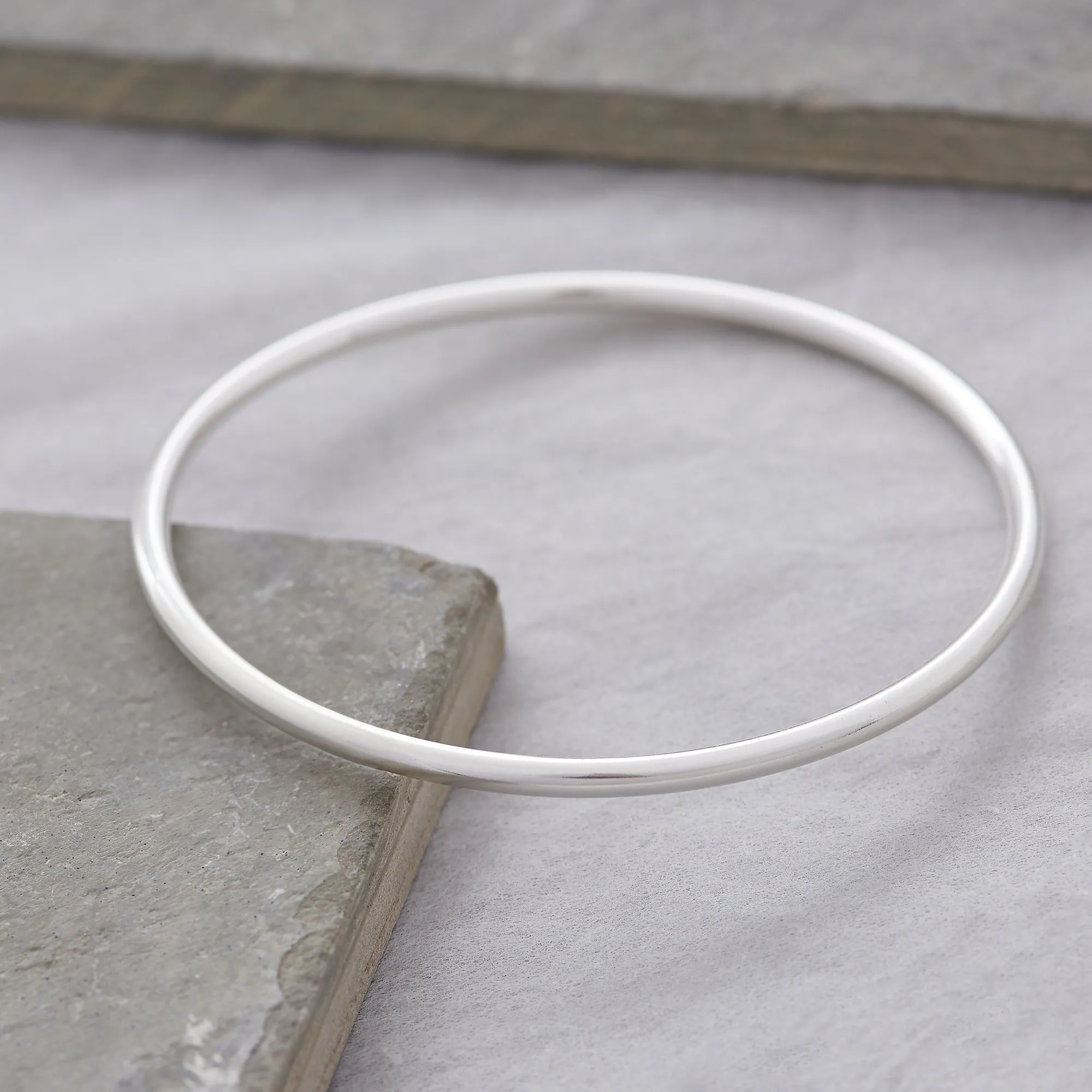 Recycled Solid Silver Bangle - 3mm Round Wire