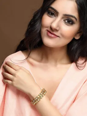 Rubans 24K Gold-Plated White & Green Kundan-Studded Handcrafted Bangle
