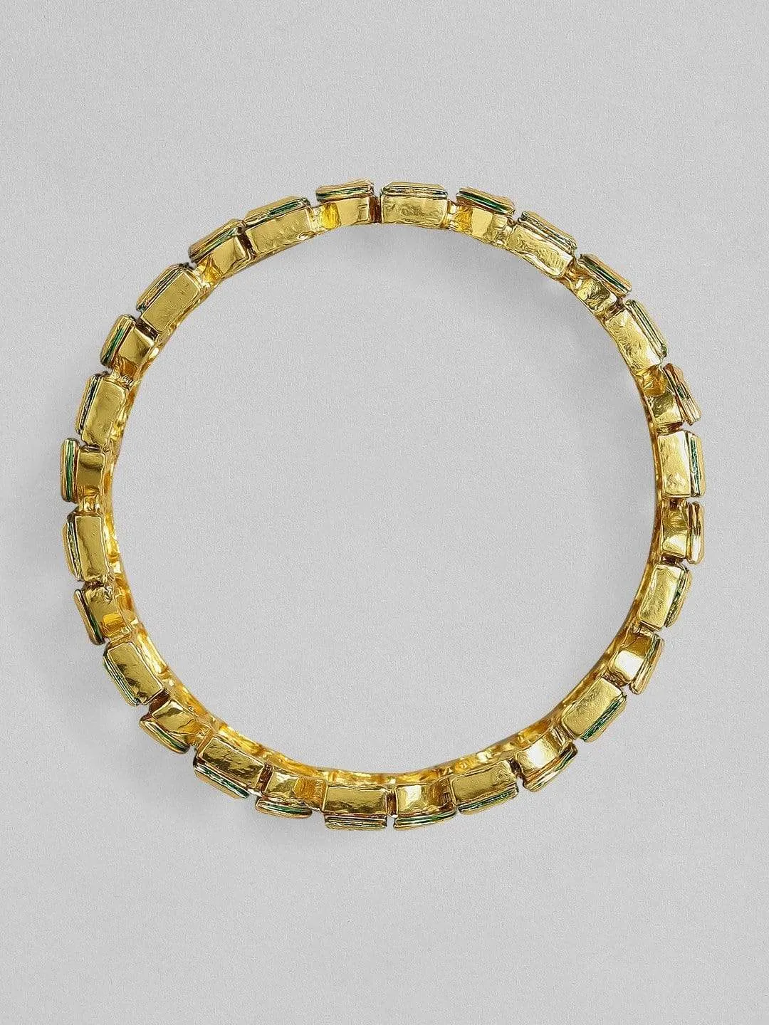 Rubans 24K Gold-Plated White & Green Kundan-Studded Handcrafted Bangle